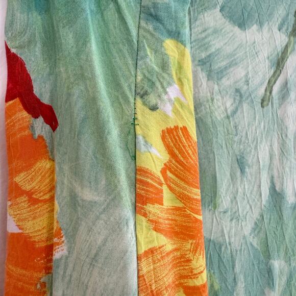 VTG Jams World Womens Mini Dress M Green Colorful Floral Ruffle Hawaiian Beach - Picture 12 of 13